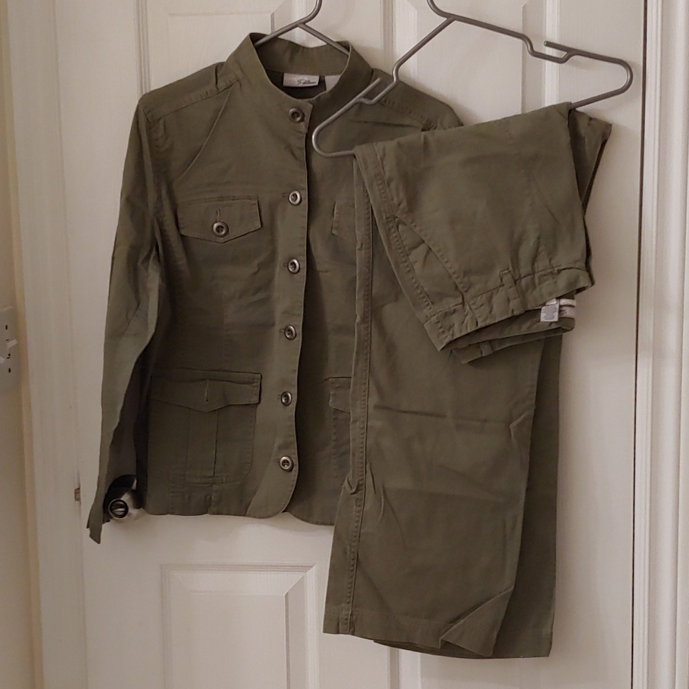 Chico's cotton 2pc pants set sz 1 military green